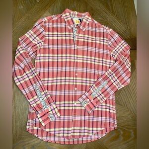 BOSS Orange Cliff Plaid Button Down Long Sleeve Shirt Floral Patterned Lining